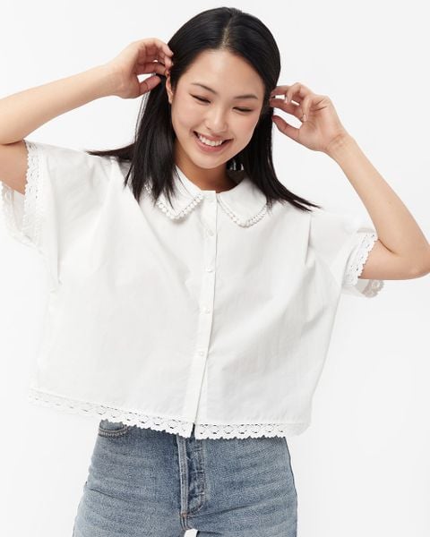 Áo sơ mi trắng Lace Trim Boxy Shirt