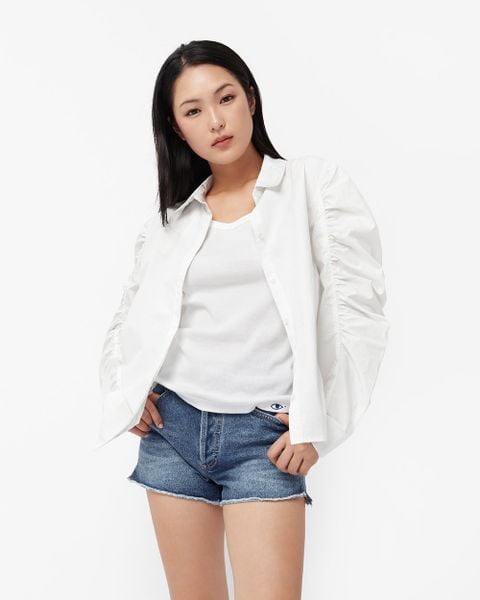 Áo sơ mi trắng White Double Ruched Shirt