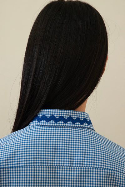 Áo Blue Checked Treasure Shirt - ZigZag Lace Collar