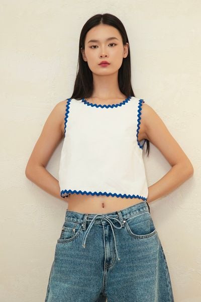 Áo ZigZag Lace Top - White Poplin