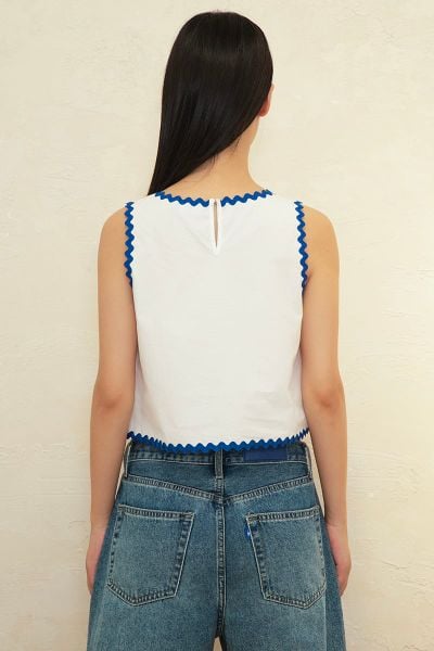 Áo ZigZag Lace Top - White Poplin