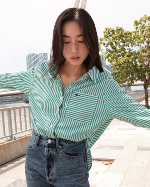 Áo New Pocket Oversize Shirt - Green Stripe