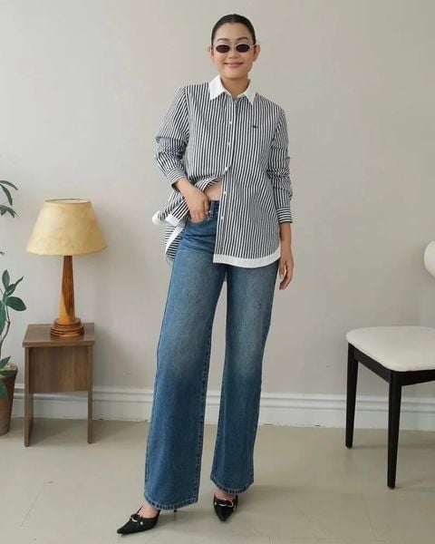 Áo Sơ Mi Modern Arc Oversized Shirt - Black Stripe