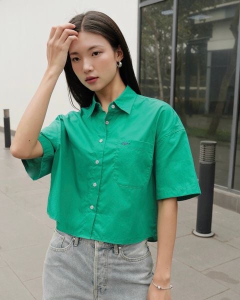 Áo Small Shirt - Green Cotton Poplin