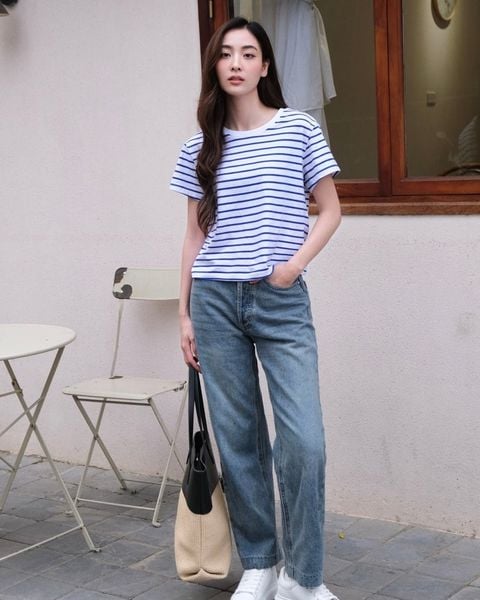Áo Thun Sọc Everyday Tee - White Blue Stripe