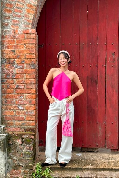 Áo Yếm Đào - Lụa Tổng Hợp Hồng Rose