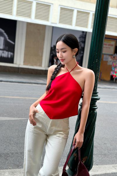 Áo Yếm Đào - Lụa Tổng Hợp Đỏ