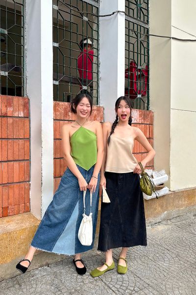 Áo Yếm Đào - Lụa Tổng hợp Xanh Cốm