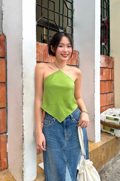 Áo Yếm Đào - Lụa Tổng hợp Xanh Cốm