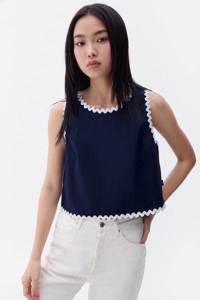 Áo ZigZag Lace Top - Navy Poplin