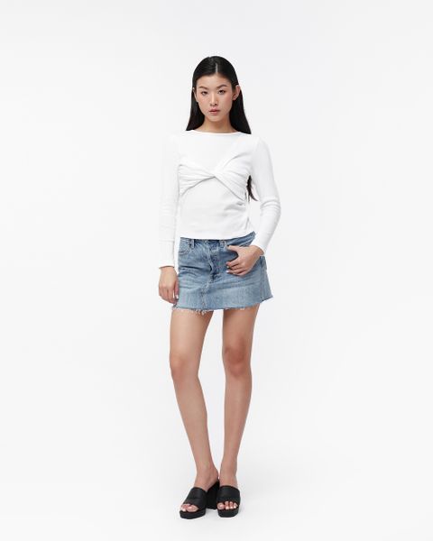 Long Sleeve Double Twist Top - Signature White Rib