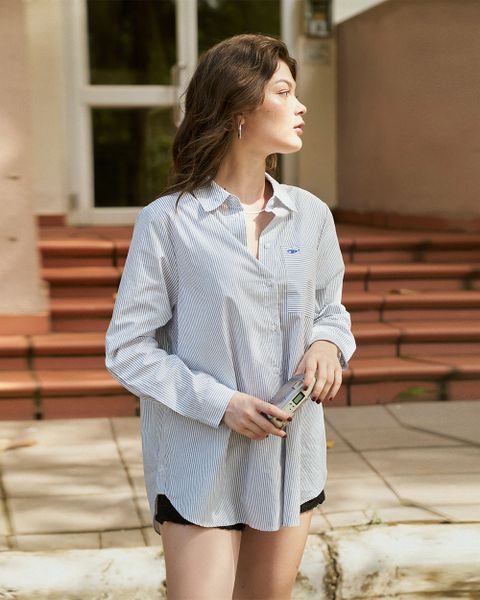 Oversized Pocket Shirt - Blue Stripe April Morning