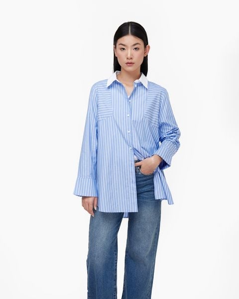 Oversized Patch Shirt - CCR Blue Stripe