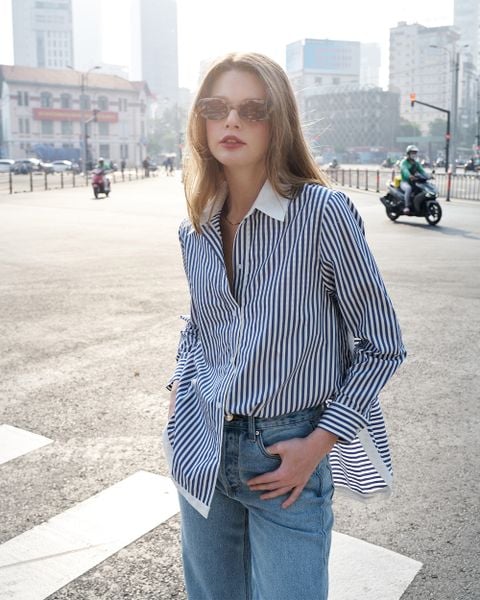 Áo Sơ Mi Modern Arc Oversized Shirt - Blue Navy Stripe