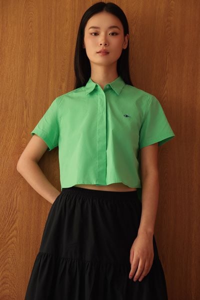 Áo Poplin Boxy Shirt - Green Cotton 110