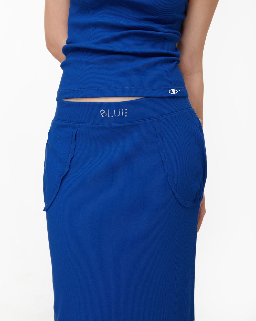 Rib Midi Skirt - Blue