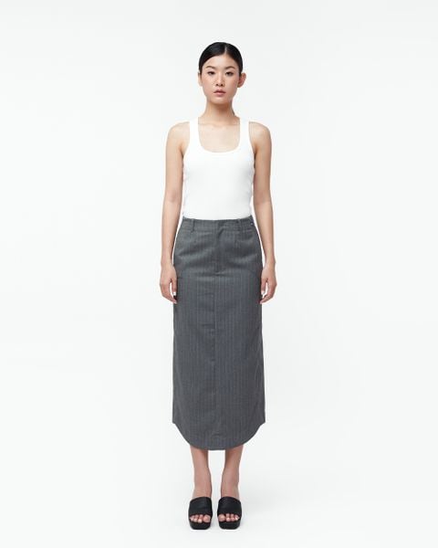 Tailor Midi Skirt - Grey Pinstripe