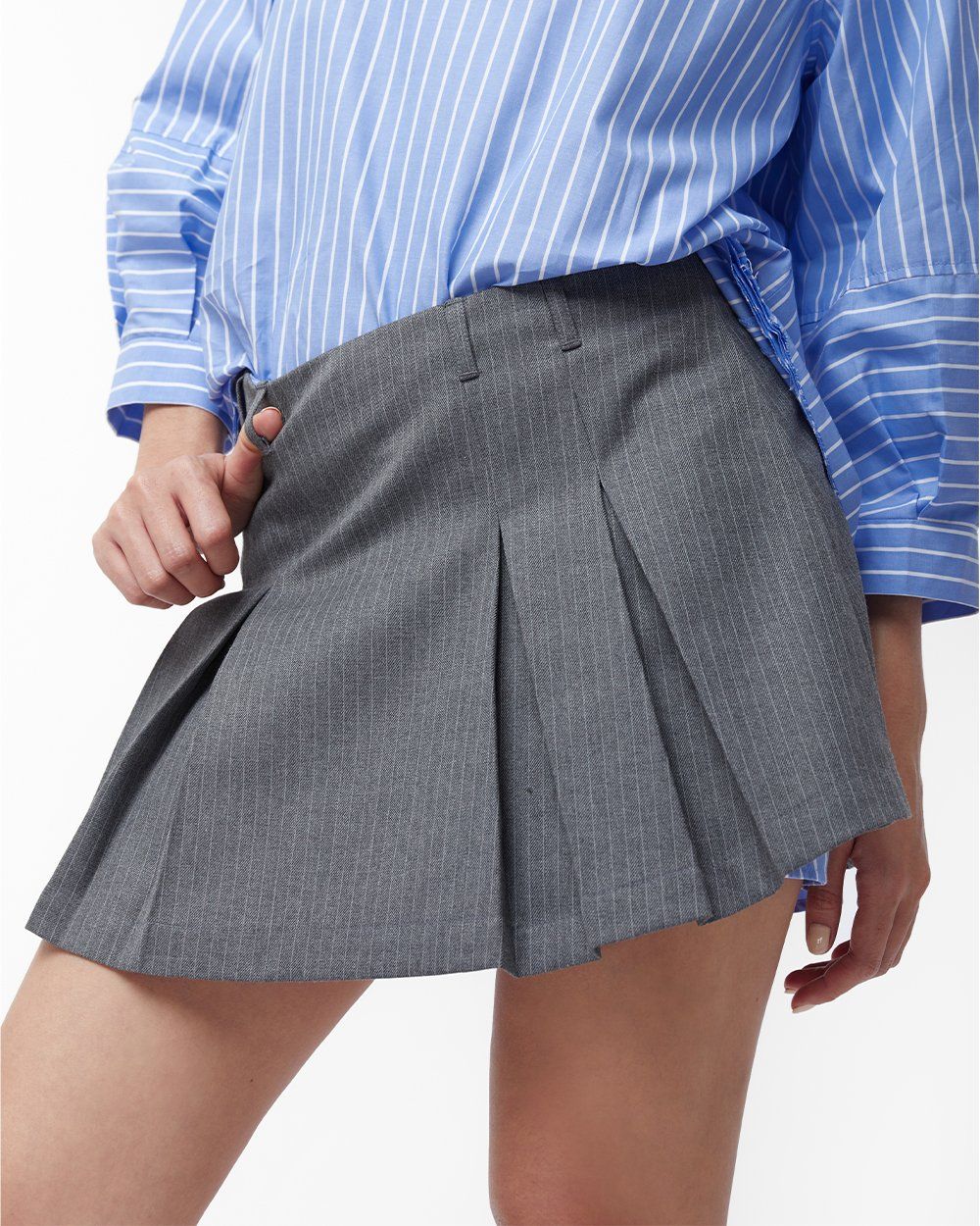 Pleated Mini Skirt - Grey Blue