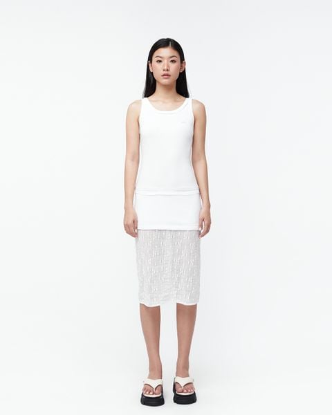 Rib Lace Dress - White
