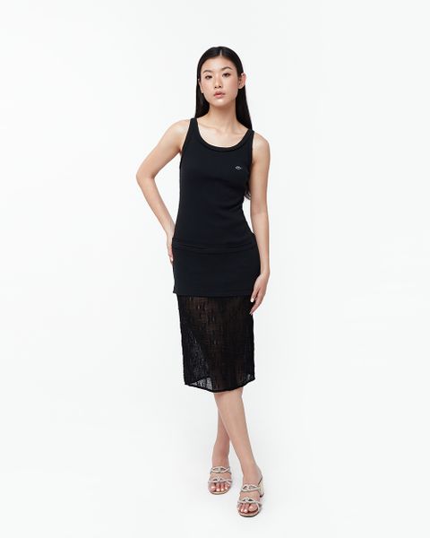 Rib Lace Dress - Black