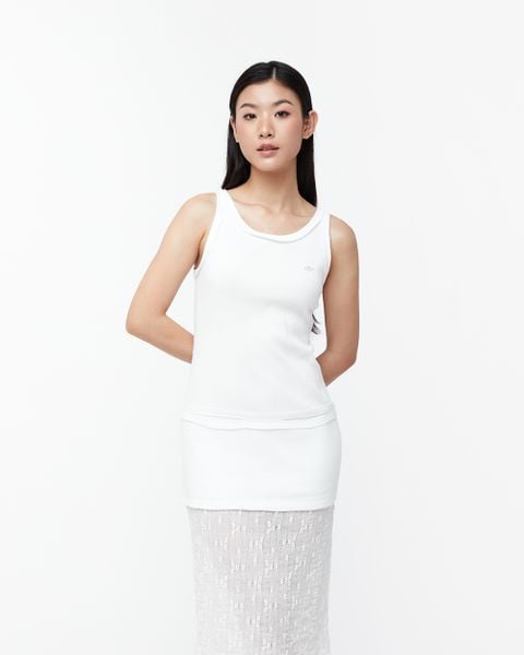Rib Lace Dress - White