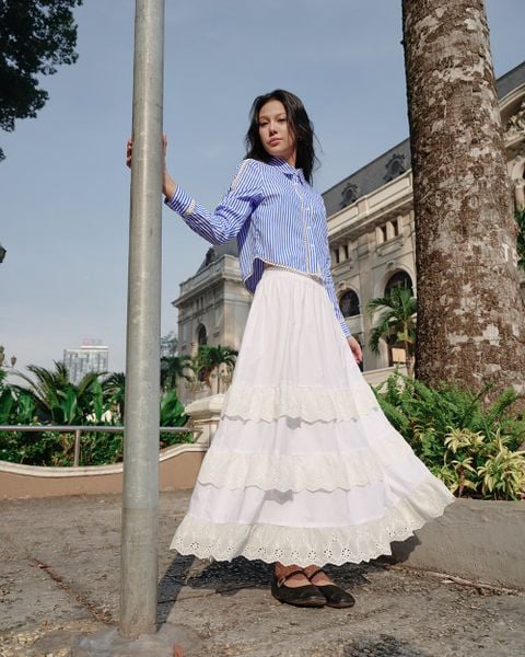 Váy The Alley Midi Skirt - White Cotton