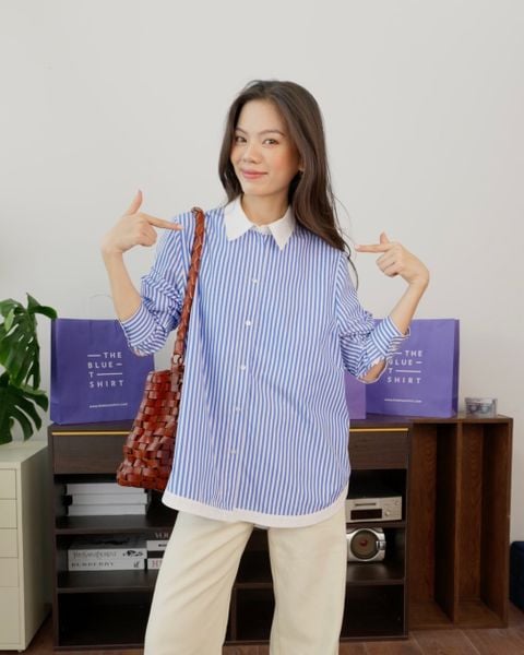 Áo Sơ Mi Modern Arc Oversized Shirt - BlueMade Stripe