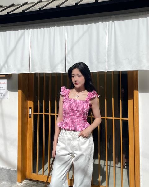 Áo Girly Top - True Pink Gingham ZigZag