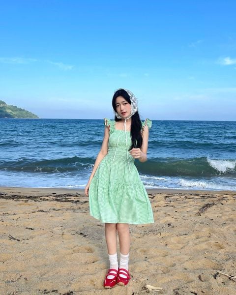 Đầm Mini Dress - Pearl Green Gingham ZigZag Lace