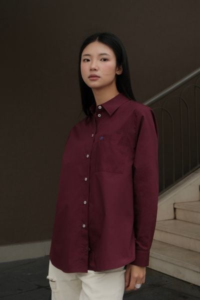 Áo New Pocket Oversize Shirt - Red Wine Poplin 110