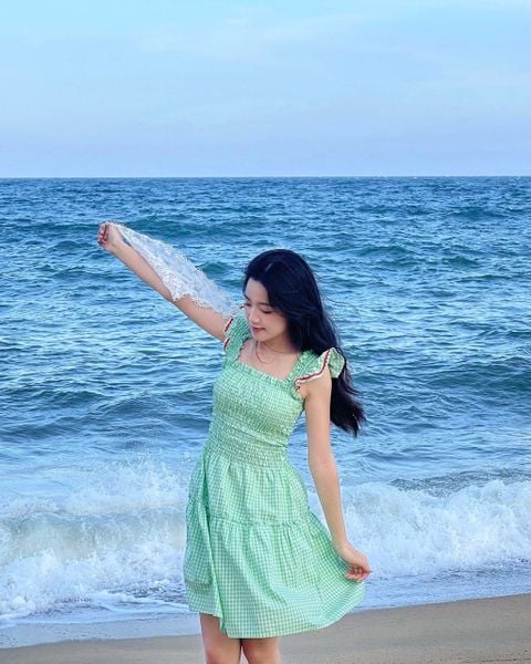 Đầm Mini Dress - Pearl Green Gingham ZigZag Lace