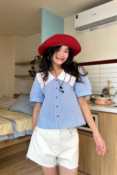 Áo Lolita Top - AquaBlue Gingham