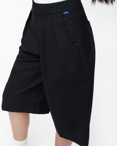 Wide Leg Shorts - Black Cotton