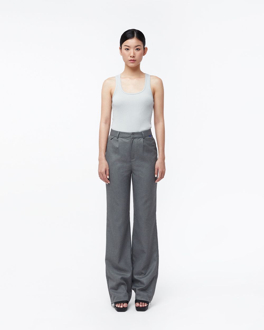 Cotton Side Slit Trousers - Grey