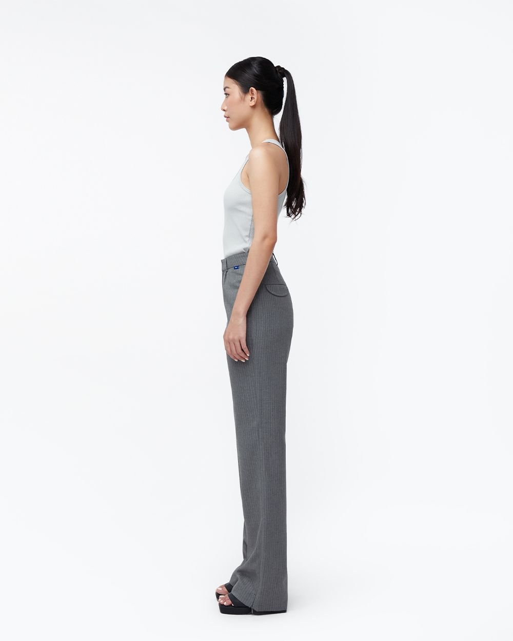 Cotton Side Slit Trousers - Grey