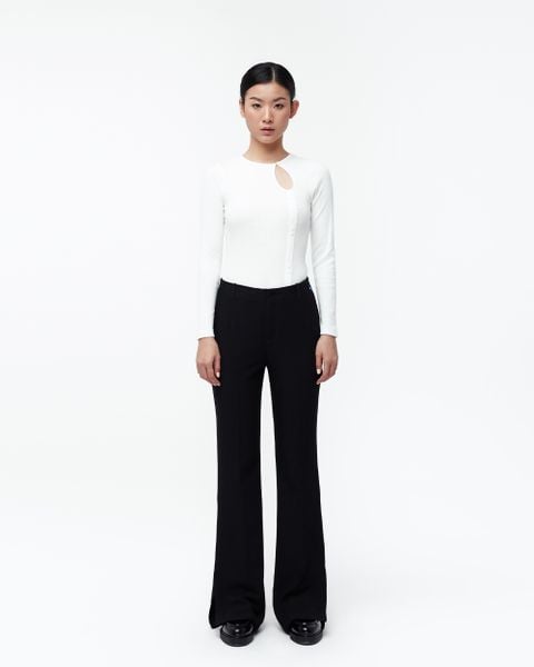 Cotton Side Slit Trousers - Black