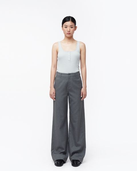 Tailor Wide Leg Trousers - Grey Pinstripe