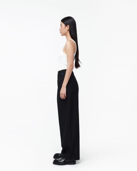 Wide Leg Trousers - Black Cotton