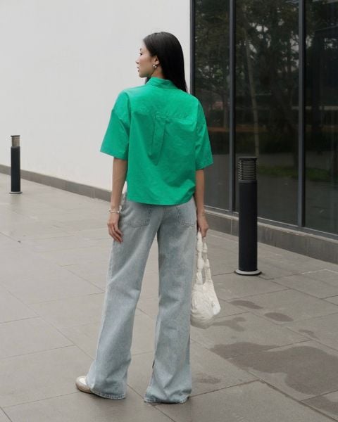 Áo Small Shirt - Green Cotton Poplin