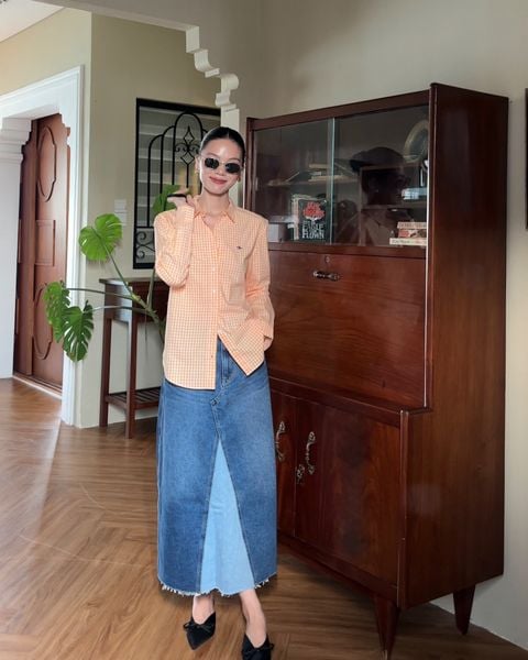 Áo The A Classic Shirt - Orange Gingham