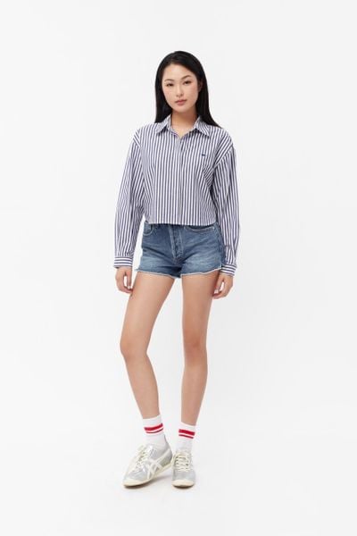 Cropped Shirt - Blue Navy Stripe