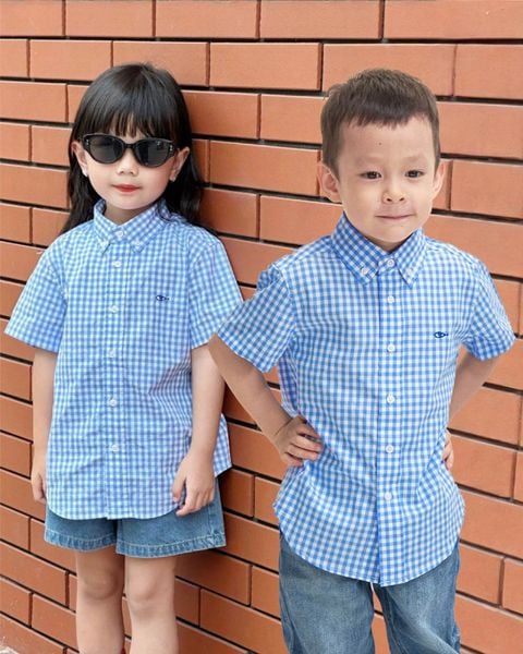 Áo BlueKid Short Sleeve Shirt - AquaBlue Gingham