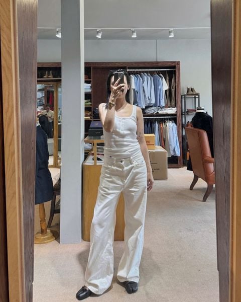 Quần Straight A Jeans - White Vintage