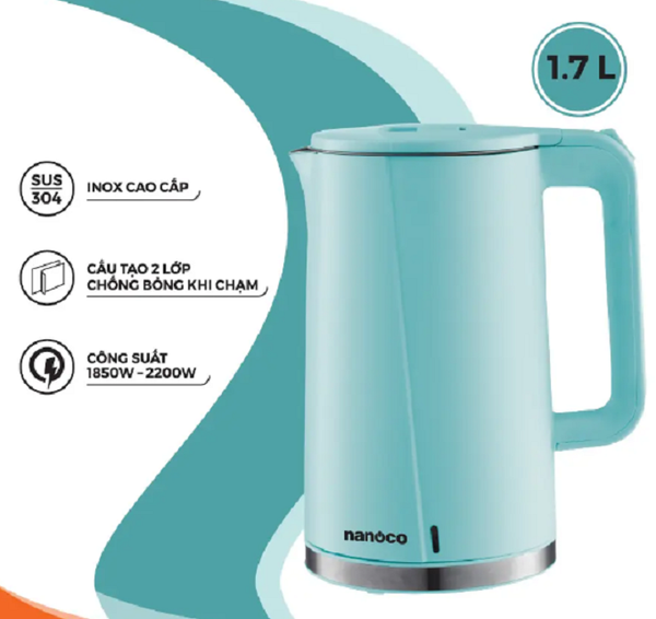 Bình đun siêu tốc Nanoco NKT1718G (Xanh)