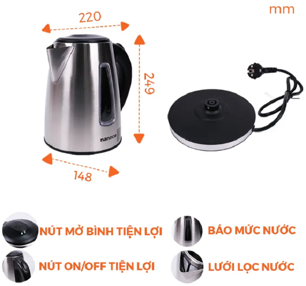 Bình đun siêu tốc Nanoco NKT1762