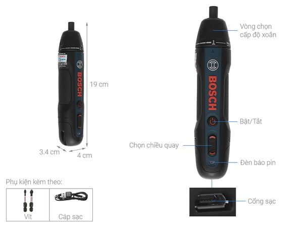 Máy vặn vít dùng pin Bosch Go Gen II 3.6V ( 2 mũi vít - 06019H21L1)