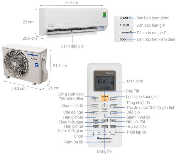 Máy lạnh 1 chiều 9000 BTU inverter Panasonic CU/CS-PU9WKH-8M