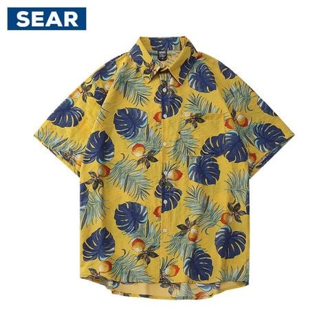 Áo sơ mi đi biển Sear vàng S1111 (Vải đũi tơ)