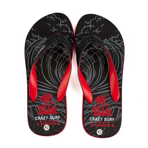 Dép lào đi biển nam siêu nhẹ chống trơn Crazy Surf  SUF-16 Đen/Đỏ