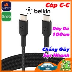 Cáp BELKIN C-C Boost Charge 100cm 2 đầu Type-C Dây Dù Chống Gãy ZIN Chính Hãng